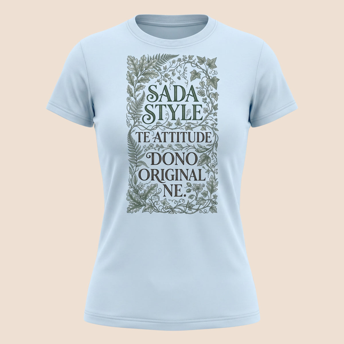 PUNJAB BOLDA light blue unisex cotton t-shirt with SADA STYLE graphic print featuring intricate botanical border.