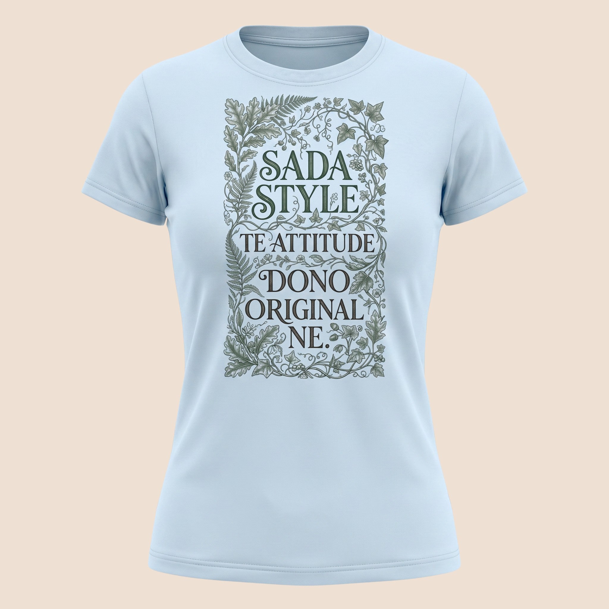 PUNJAB BOLDA light blue unisex cotton t-shirt with SADA STYLE graphic print featuring intricate botanical border.