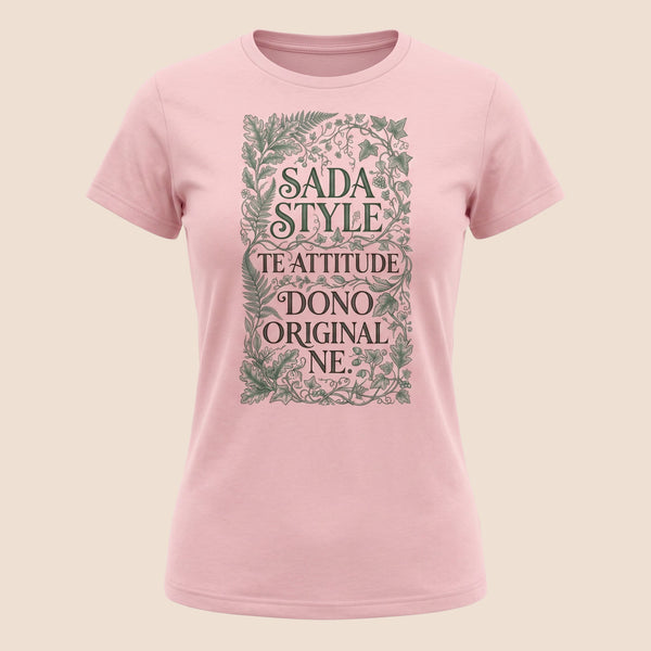 PUNJAB BOLDA light pink unisex cotton t-shirt featuring a green botanical frame and SADA STYLE graphic print.