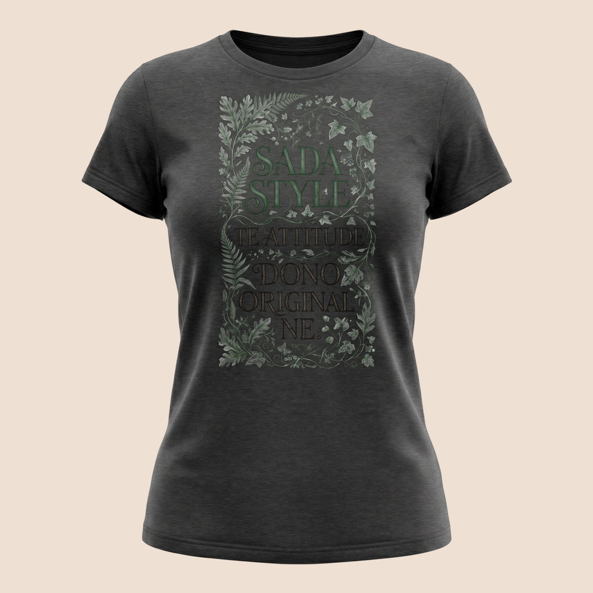 PUNJAB BOLDA unisex classic tee in charcoal grey cotton featuring a botanical frame and Sadda Style graphic print.