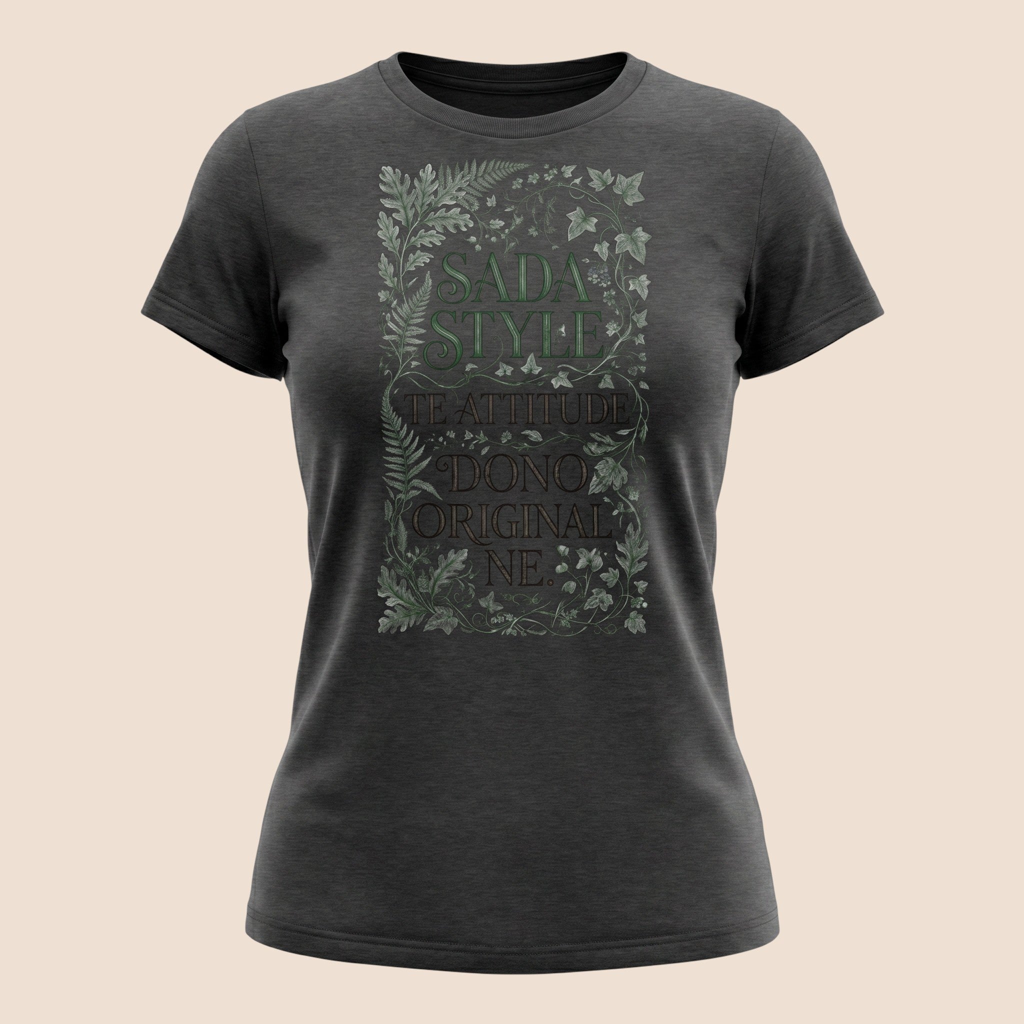 PUNJAB BOLDA unisex classic tee in charcoal grey cotton featuring a botanical frame and Sadda Style graphic print.