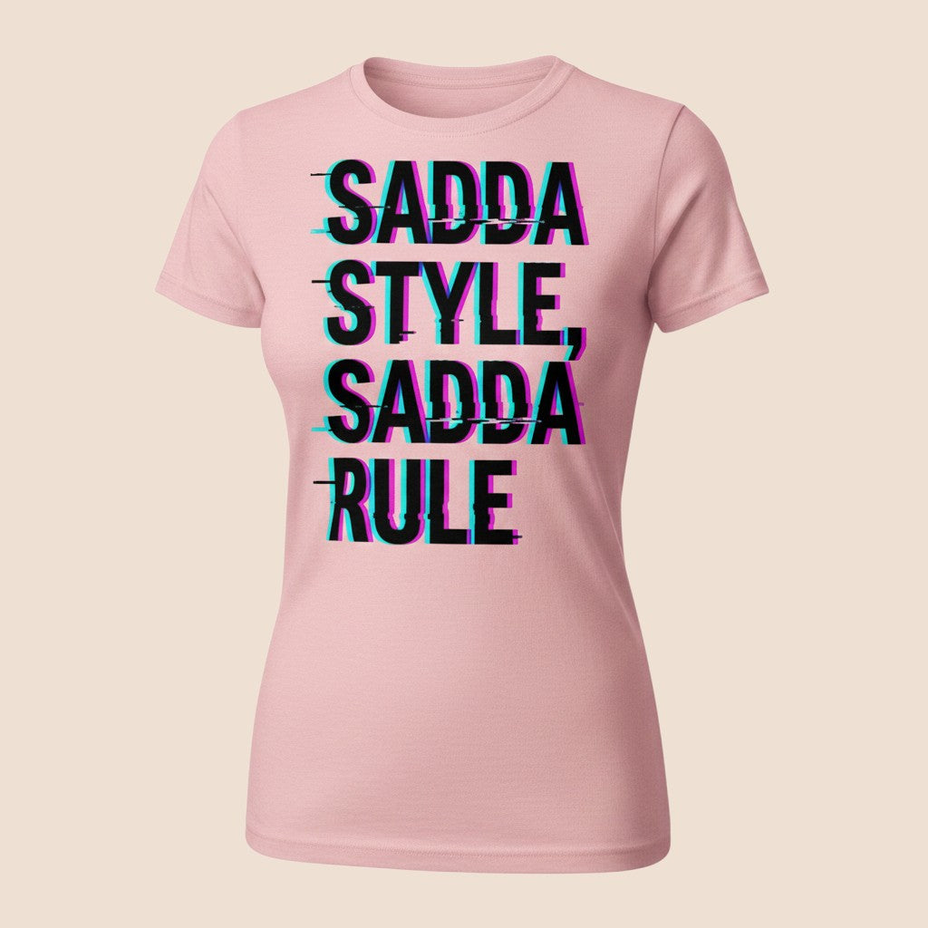 PUNJAB BOLDA light pink unisex cotton t-shirt featuring a black glitch-effect text graphic that reads SADDA STYLE.