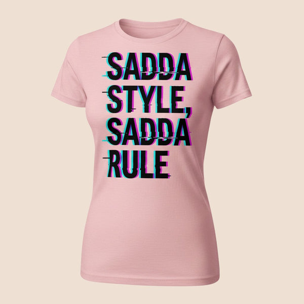 PUNJAB BOLDA light pink unisex cotton t-shirt featuring a black glitch-effect text graphic that reads SADDA STYLE.