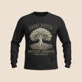 PUNJAB BOLDA black long sleeve cotton shirt featuring a Same Roots Different Journeys tree graphic print.