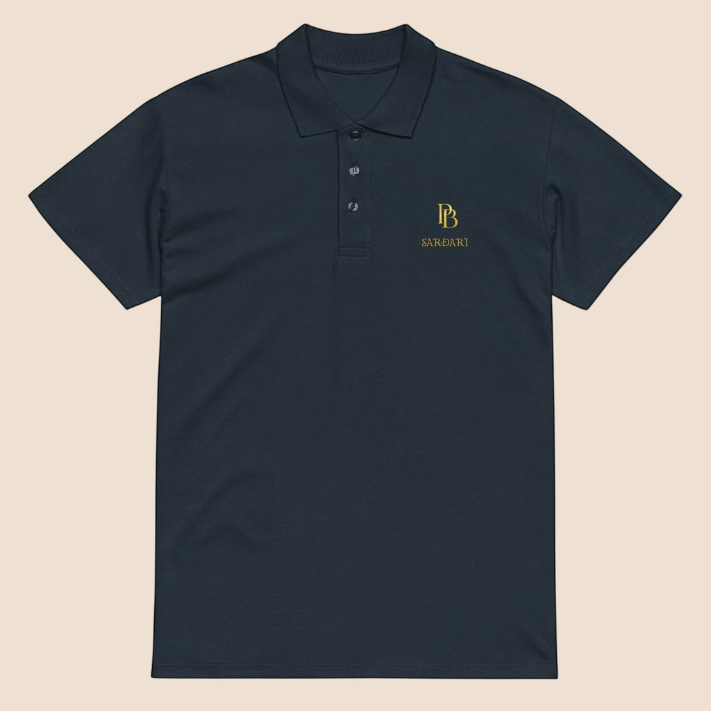 PUNJAB BOLDA SARDARI premium navy pique polo shirt with gold embroidered logo, ribbed collar, and 3-button placket.