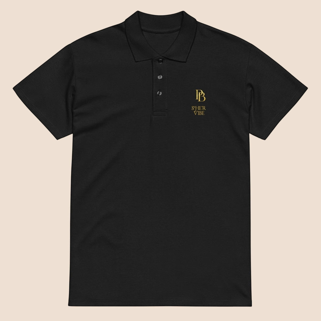 PUNJAB BOLDA black SHER VIBE premium cotton pique polo shirt with gold logo embroidery and 3-button placket.