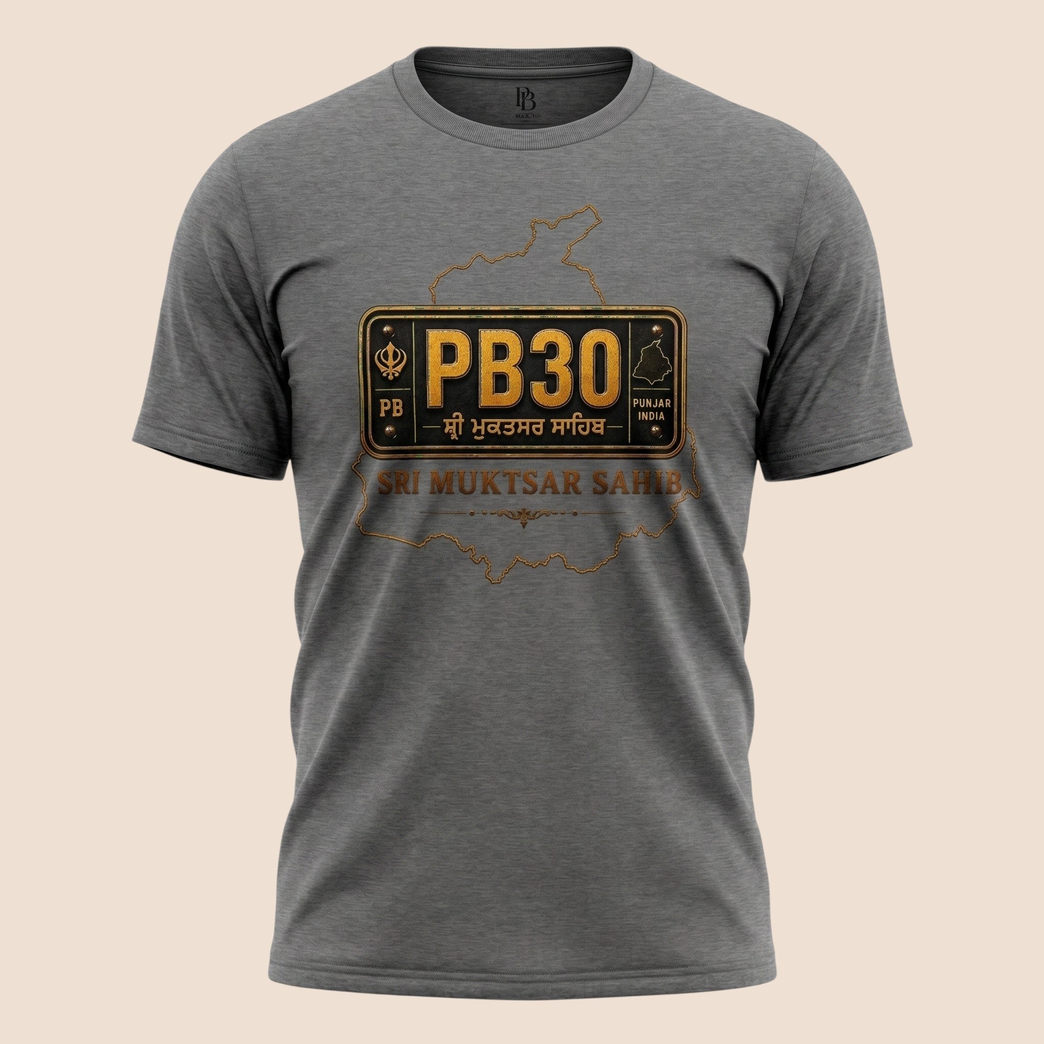 PUNJAB BOLDA unisex grey classic tee featuring a PB30 Sri Muktsar Sahib district graphic print.