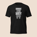 PUNJAB BOLDA black cotton unisex classic tee with white gym-themed graphic print and dumbbell icon