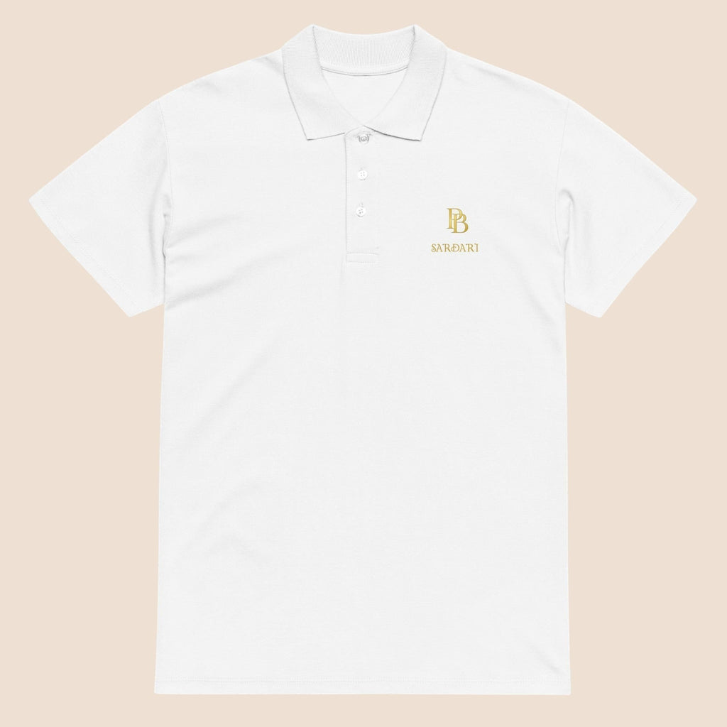 PUNJAB BOLDA white SARDARI premium pique cotton polo shirt with ribbed collar and gold logo embroidery.