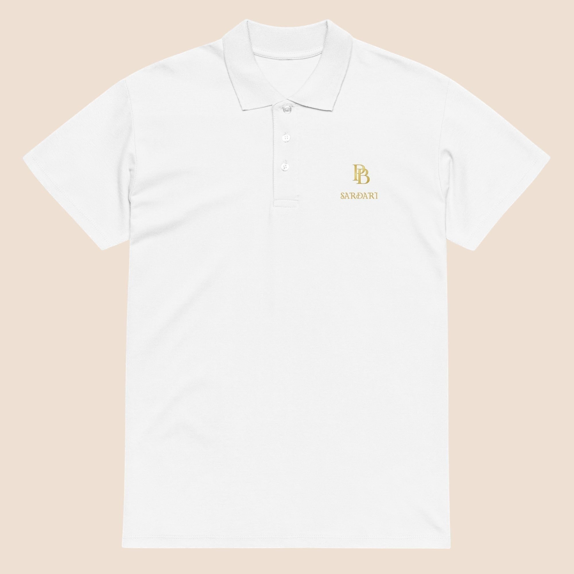 PUNJAB BOLDA white SARDARI premium pique cotton polo shirt with ribbed collar and gold logo embroidery.